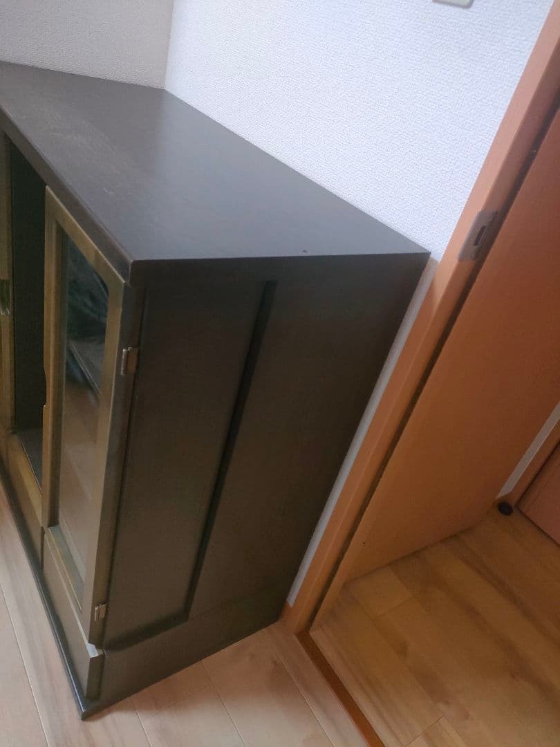 木製本棚 ガラス扉付き ダークブラウン 多収納