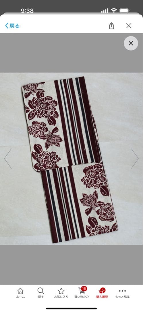 ニコアンティーク 高級変わり織 浴衣3点セット 大正浪漫えんじ縞と牡丹の染分け