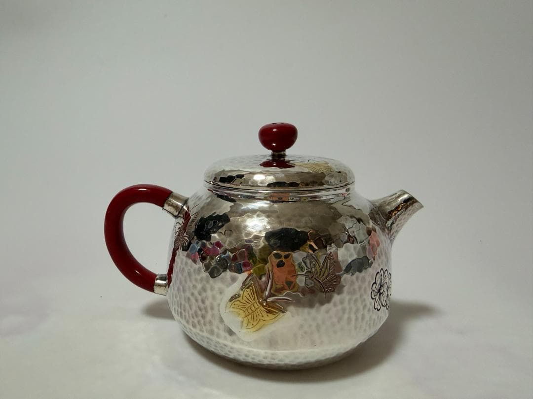 純銀製 蝶文様 急須 銀瓶 煎茶道具