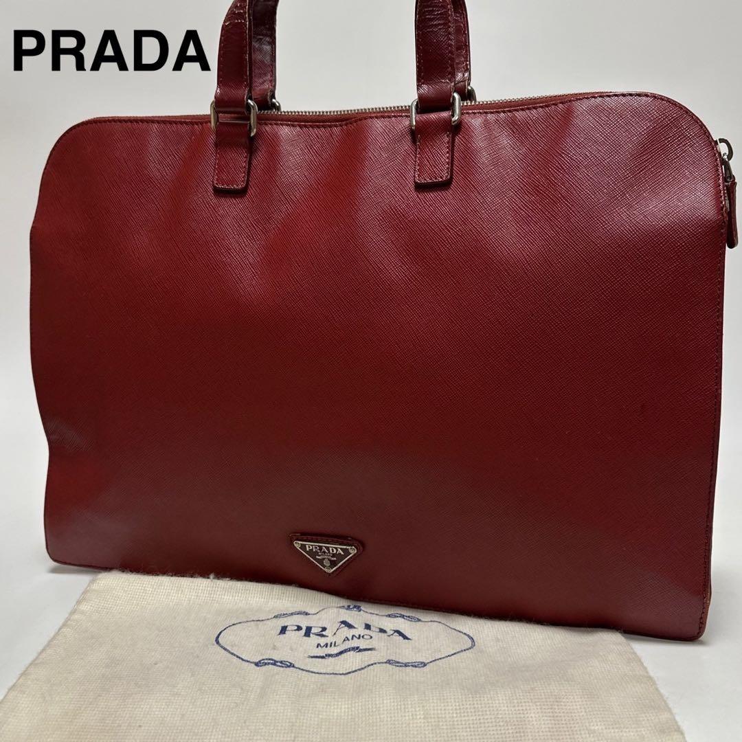 t44 プラダ　三角ロゴ　サフィアーノレザー　ブリーフケース　ハンドバッグ.