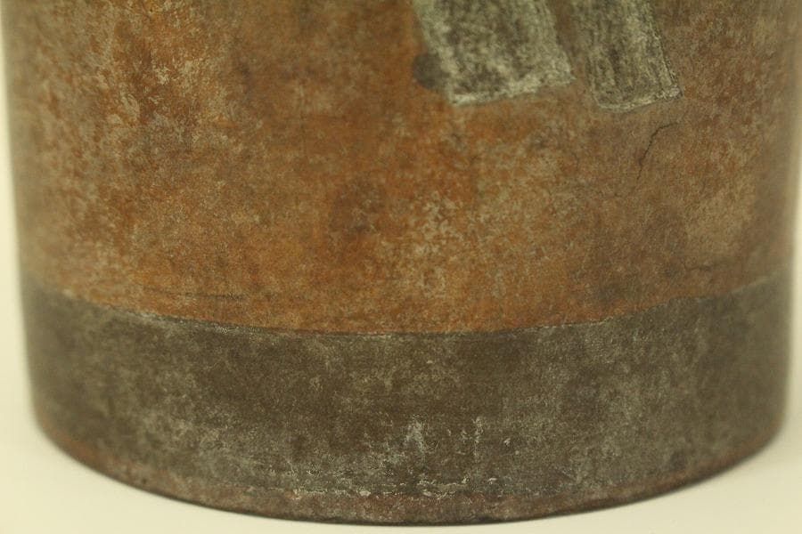 中国美術 朱泥 刻花鳥紋 在印 筒花瓶 骨董 時代物(HA528)