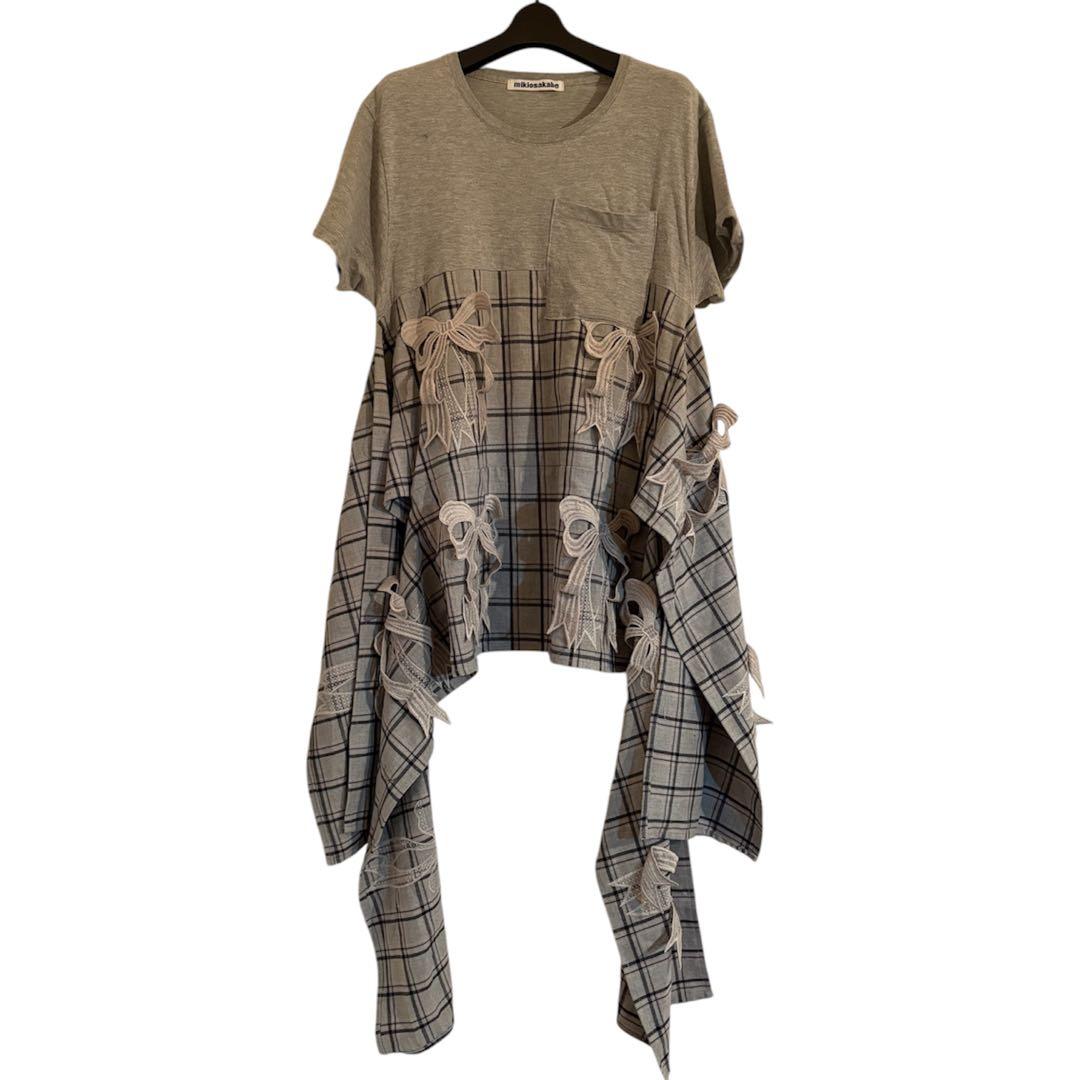 ミキオサカベ　mikiosakabe グレー　半袖ミニワンピース