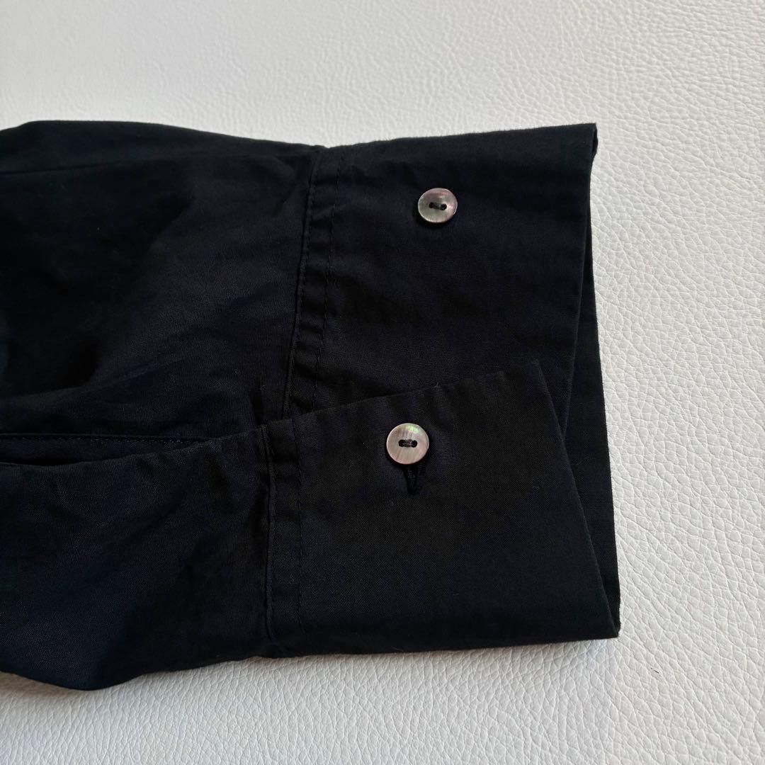 ◆美品◆ミズイロインド◆綿100Vネック長袖シャツ◆ブラウス◆黒◆大きめ◆日本製