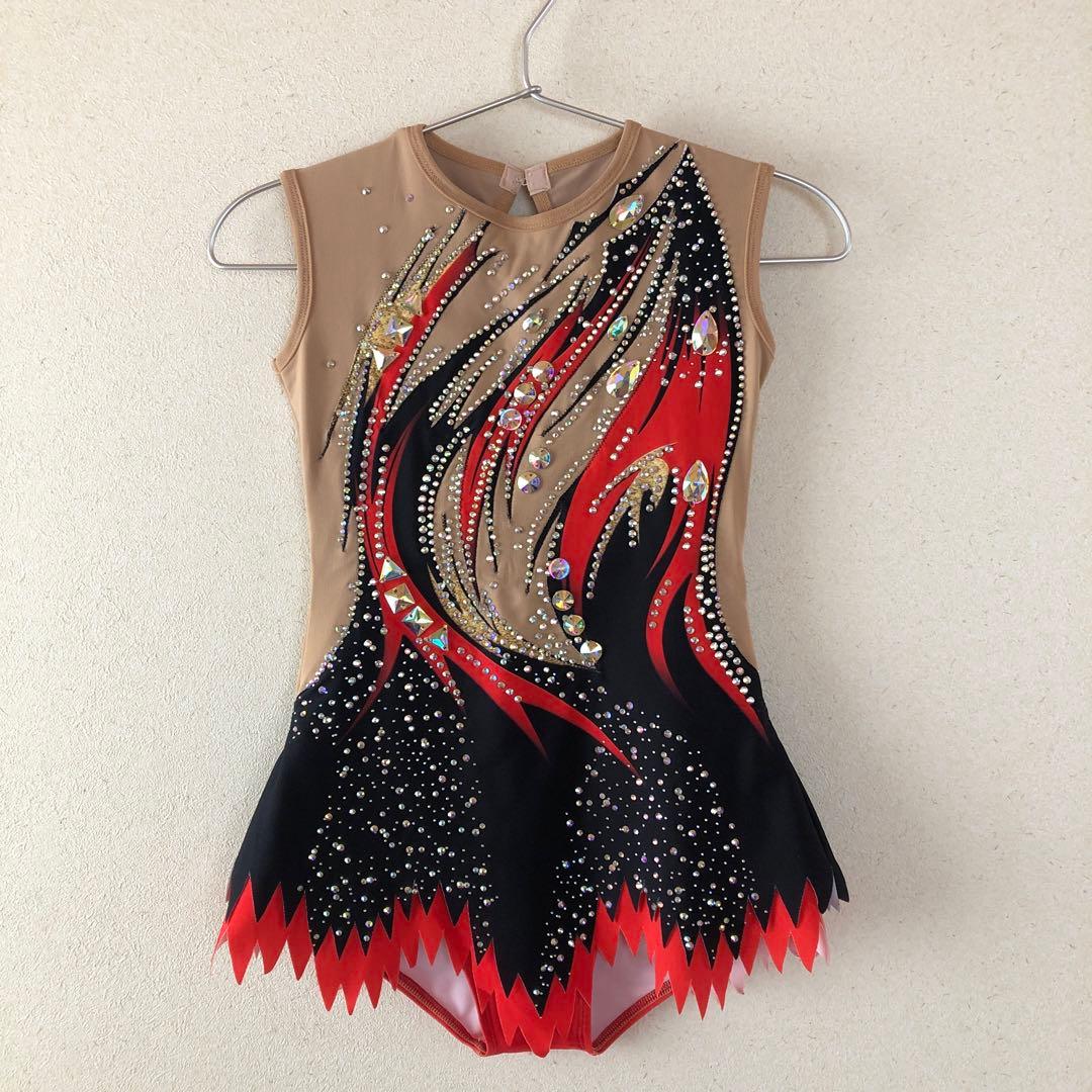 スリーブレスレオタード 赤黒装飾 150センチ