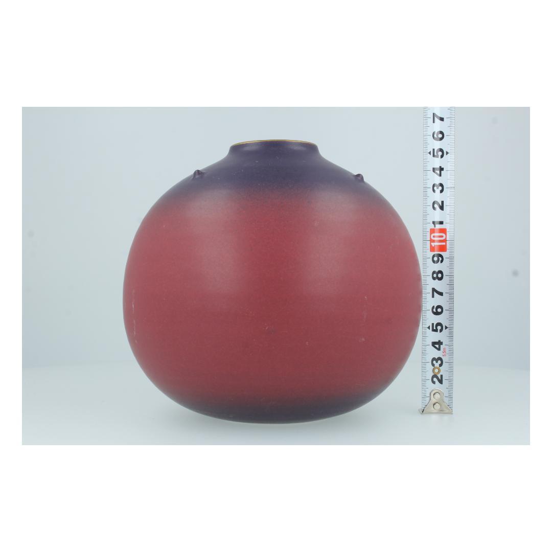 グラデーション陶器 花瓶 紫×赤 丸型 モダンインテリア オブジェ