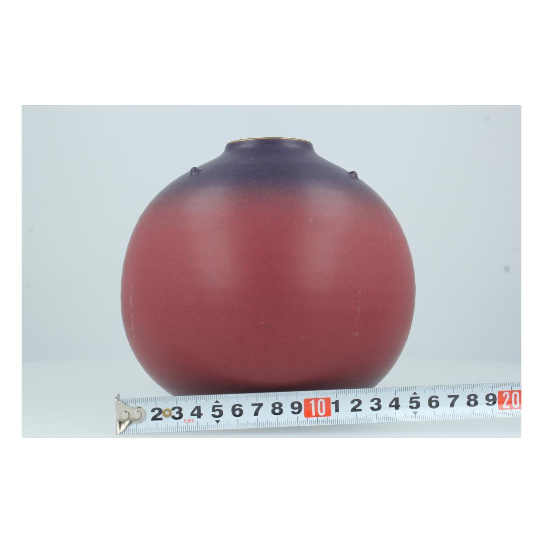 グラデーション陶器 花瓶 紫×赤 丸型 モダンインテリア オブジェ