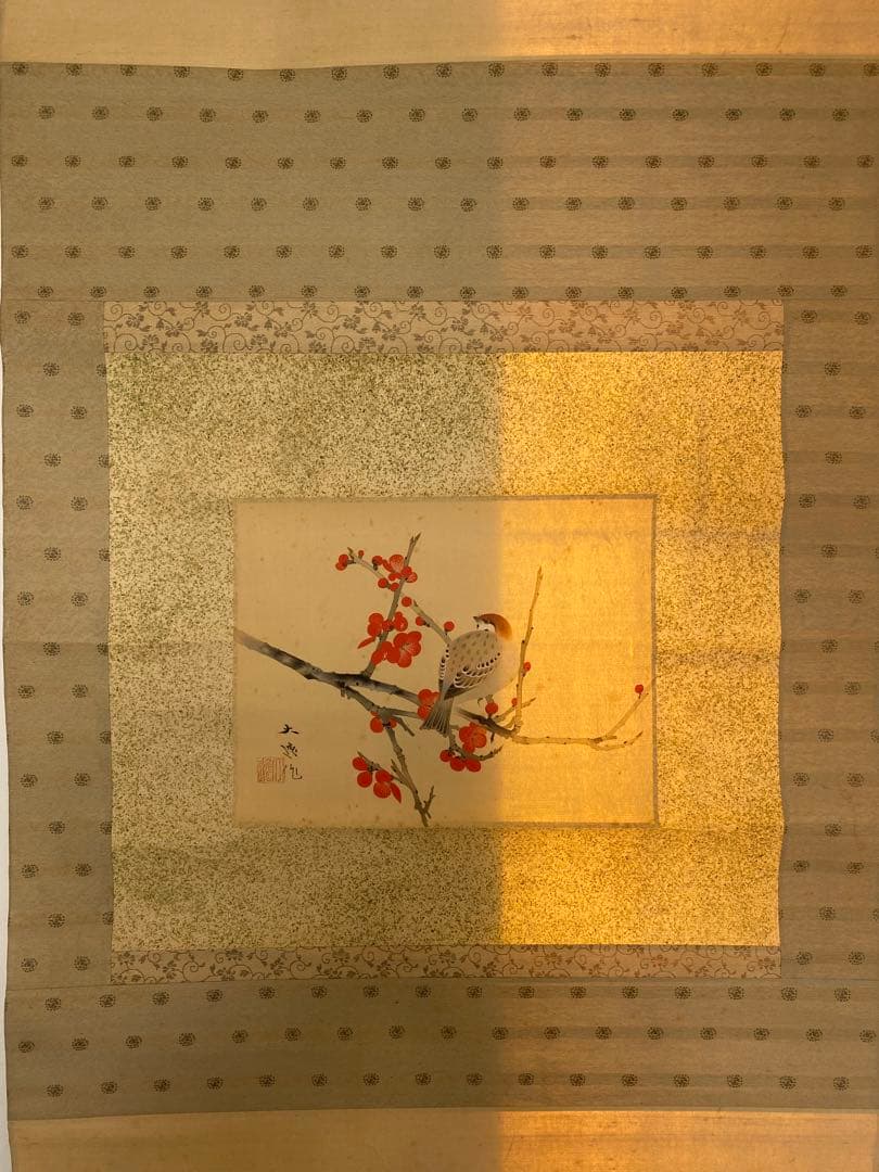 勝部大逸 大逸　紅梅雀　掛軸