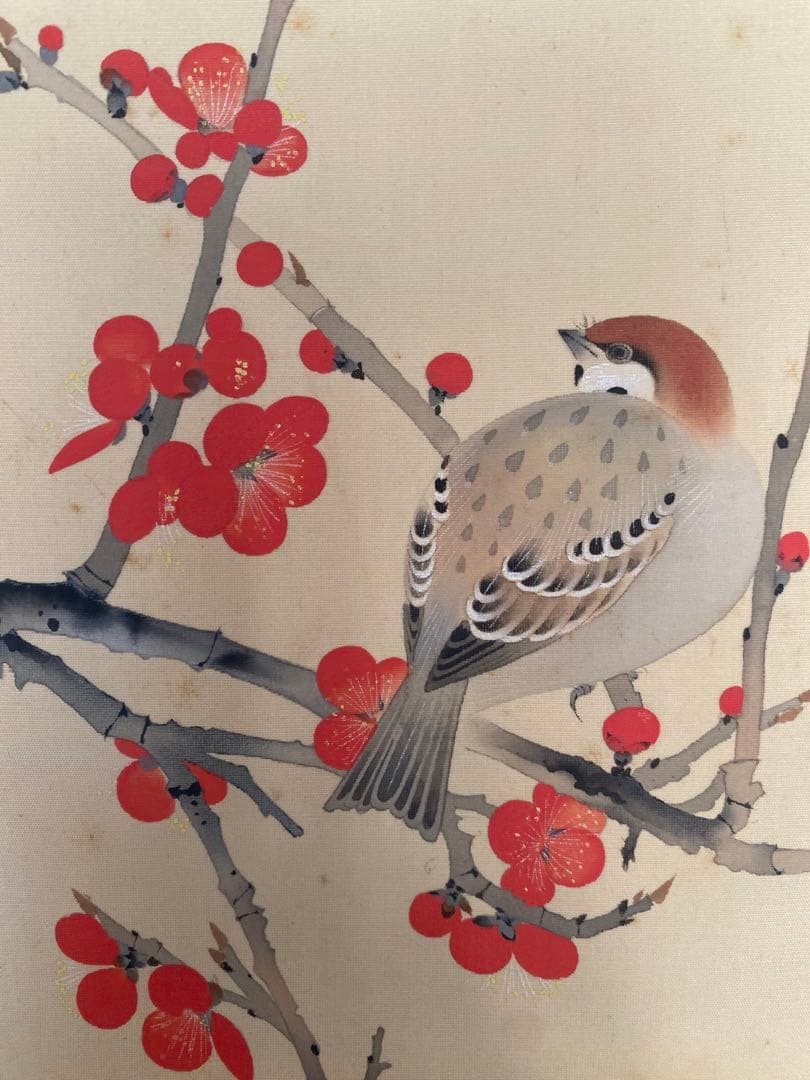 勝部大逸 大逸　紅梅雀　掛軸