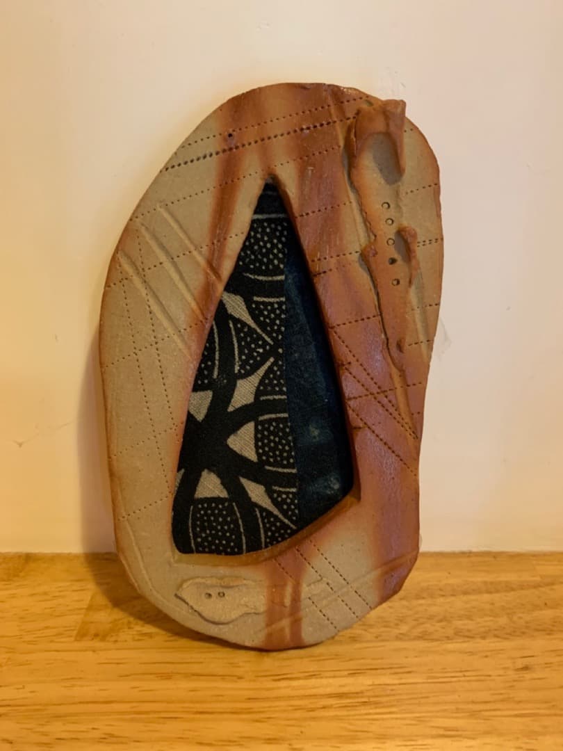 古布１０　額　信楽焼　アート　美術品　陶製　壁掛け