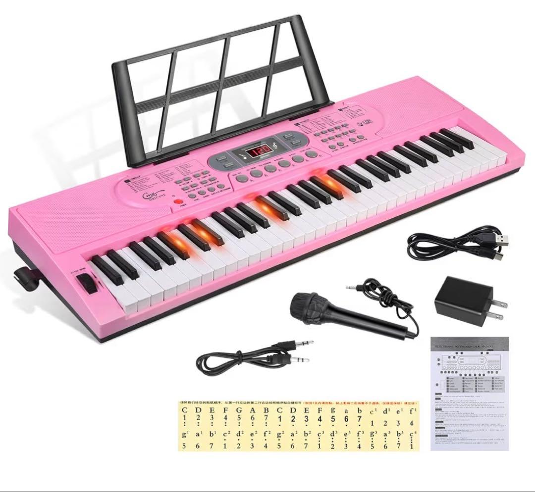 電子ピアノ　ピンク　初心者向け　USB充電＆電池給電式