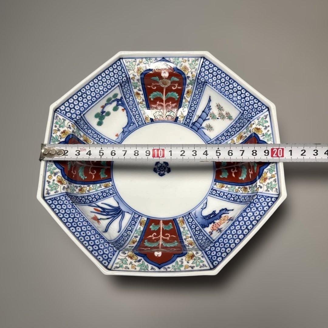 十二代　酒井田柿右衛門　菓子鉢　八角浅小　染錦松竹梅地紋　共箱　定価55万円