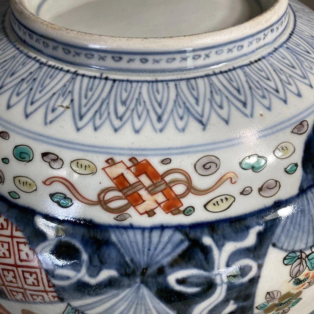 【古伊万里文】古伊万里の伝統　日本名窯　有田古伊万里文　染錦四方丸紋桐絵　大深鉢