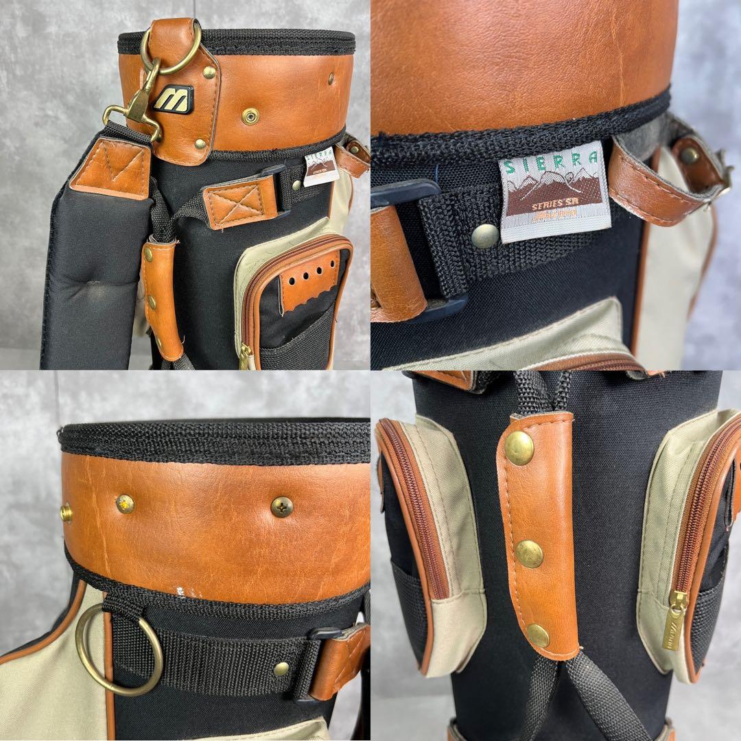 比較的状態良好　ミズノ　キャディバッグ　6分割　カート式　一部レザー　本革