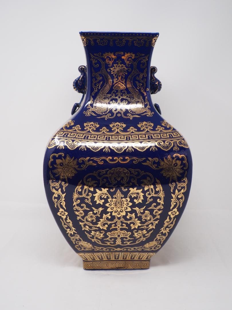 金彩コバルトブルー花瓶　台湾製　-SO