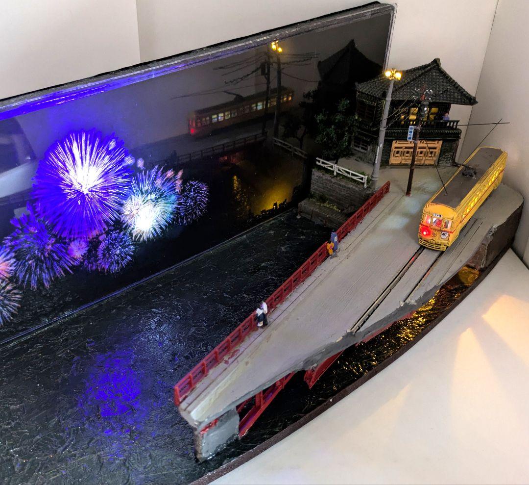 ジ*番様 Nゲージ・情景ジオラマ【橋から眺める花火…】