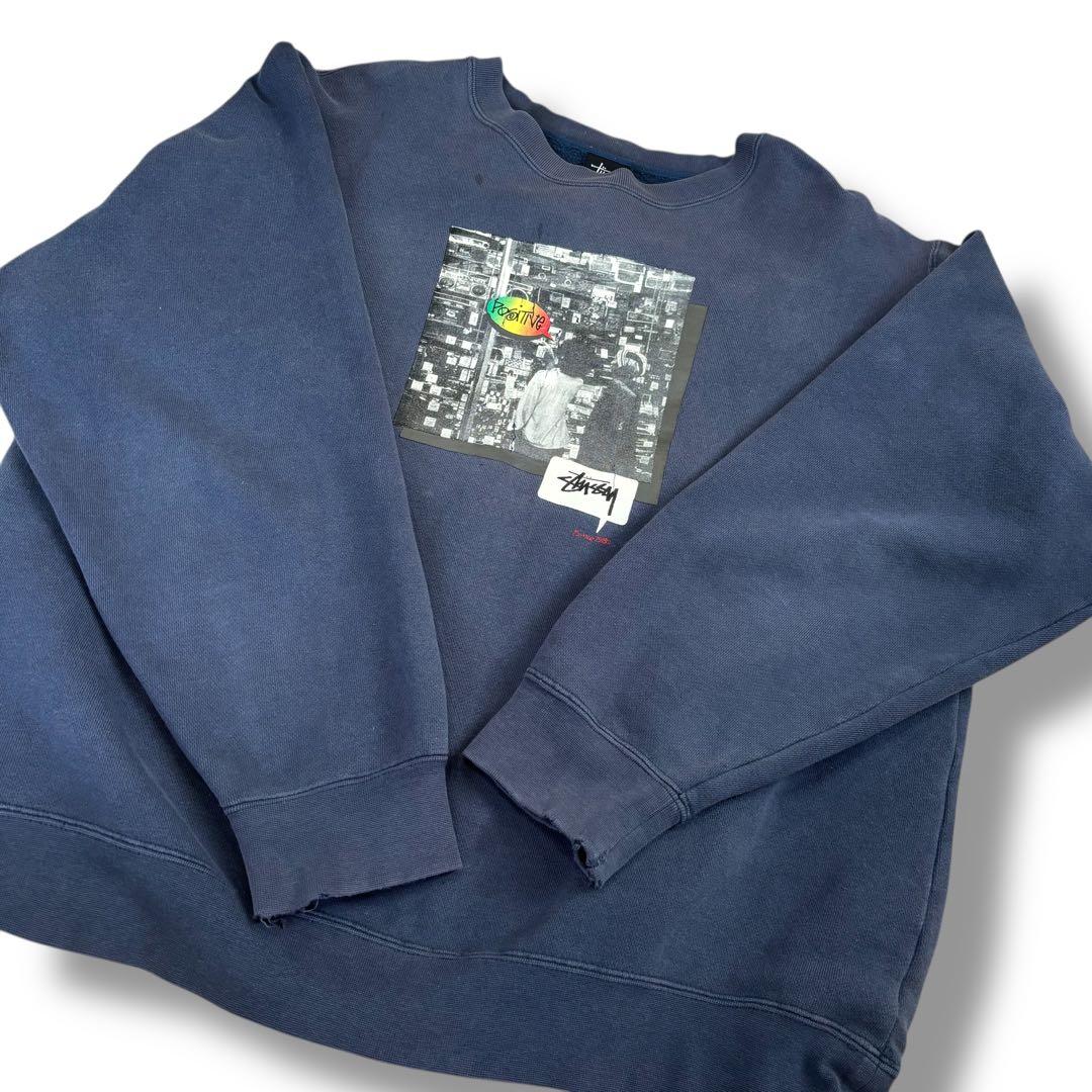 90s OLD STUSSY グラフィック スウェット フェード ネイビー L