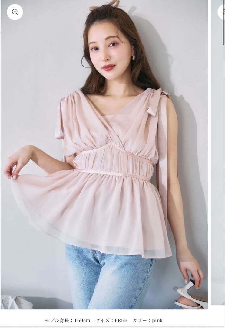 ショルダーリボンシフォンブラウス