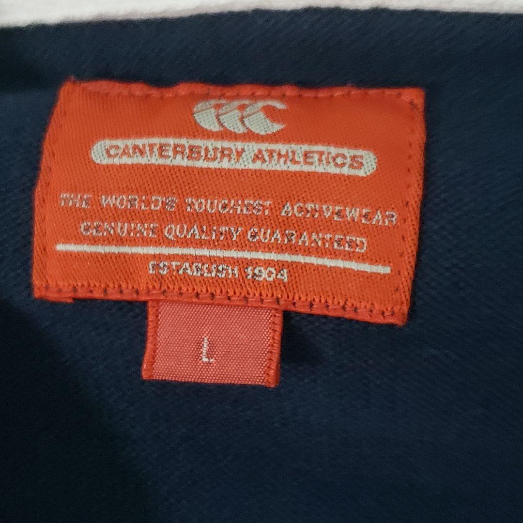 カンタベリー　ラガーシャツ パッチ刺繍　Lサイズ　オリジナルボタン　紺色　長袖