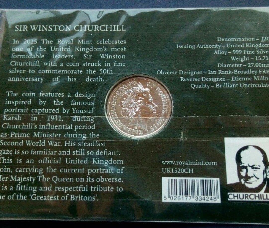 英国 イギリス ￡20銀貨999ag 15.71g 27mmチャーチル デザイン