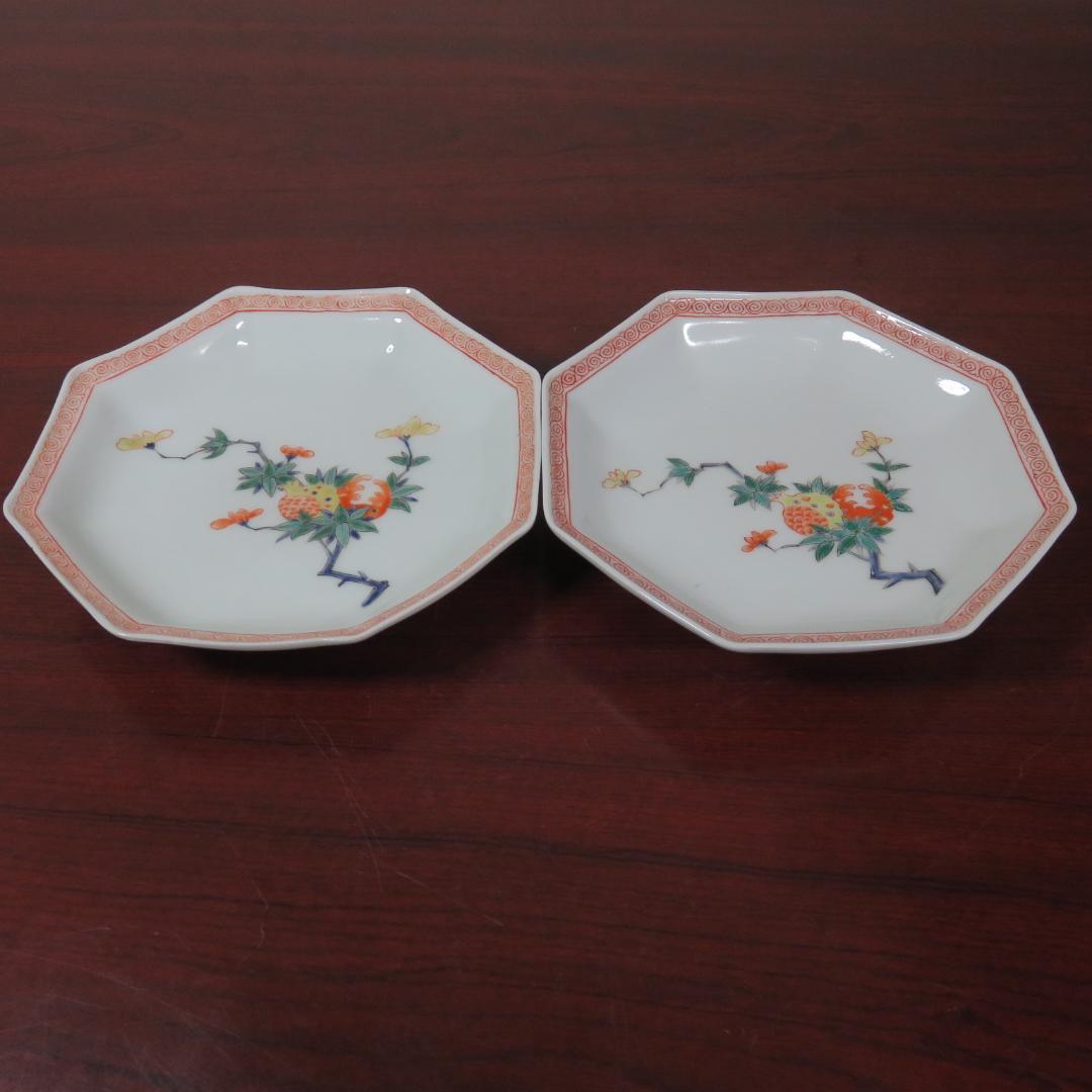 伊万里 錦八角皿 中皿 歪み 極上品 その2 ザクロ 果実 明治