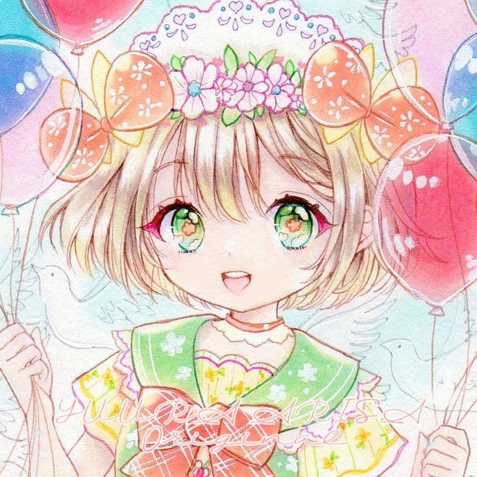 創作【Happy balloon】A5 手描きイラスト 下絵付き