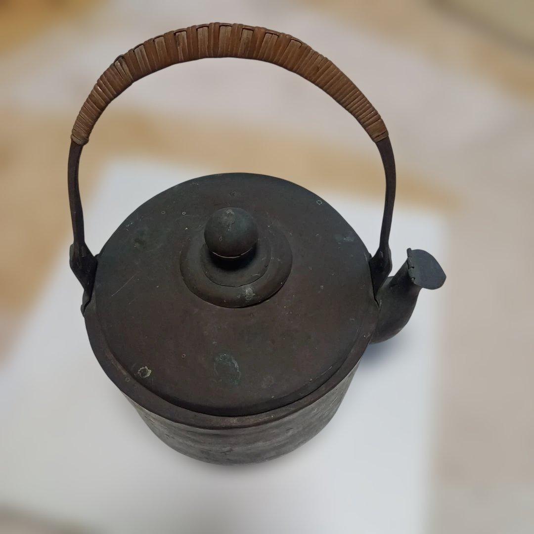 昭和モダンレトロレア物純銅製 丸型銅瓶 編み込みハンドル