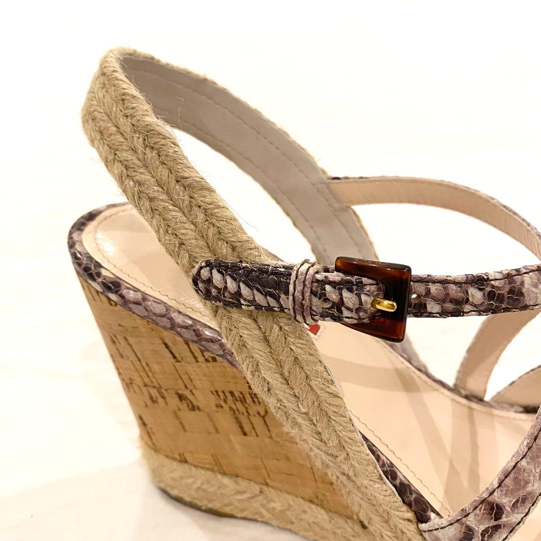 【超美品】PRADA プラダ ウェッジソール サンダル 39 パイソン柄