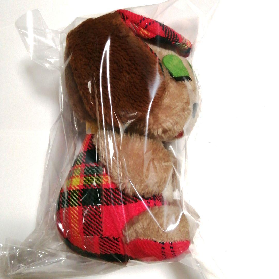 【昭和レトロ】吉徳　犬のぬいぐるみ 赤と黒のチェック柄　約25cm