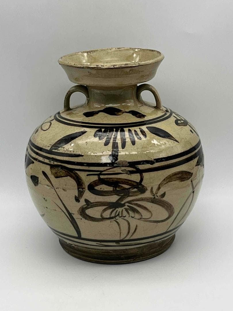 宋時代　磁州窯双耳盤口壺　茶道具　唐物　古物　時代物(E-73)