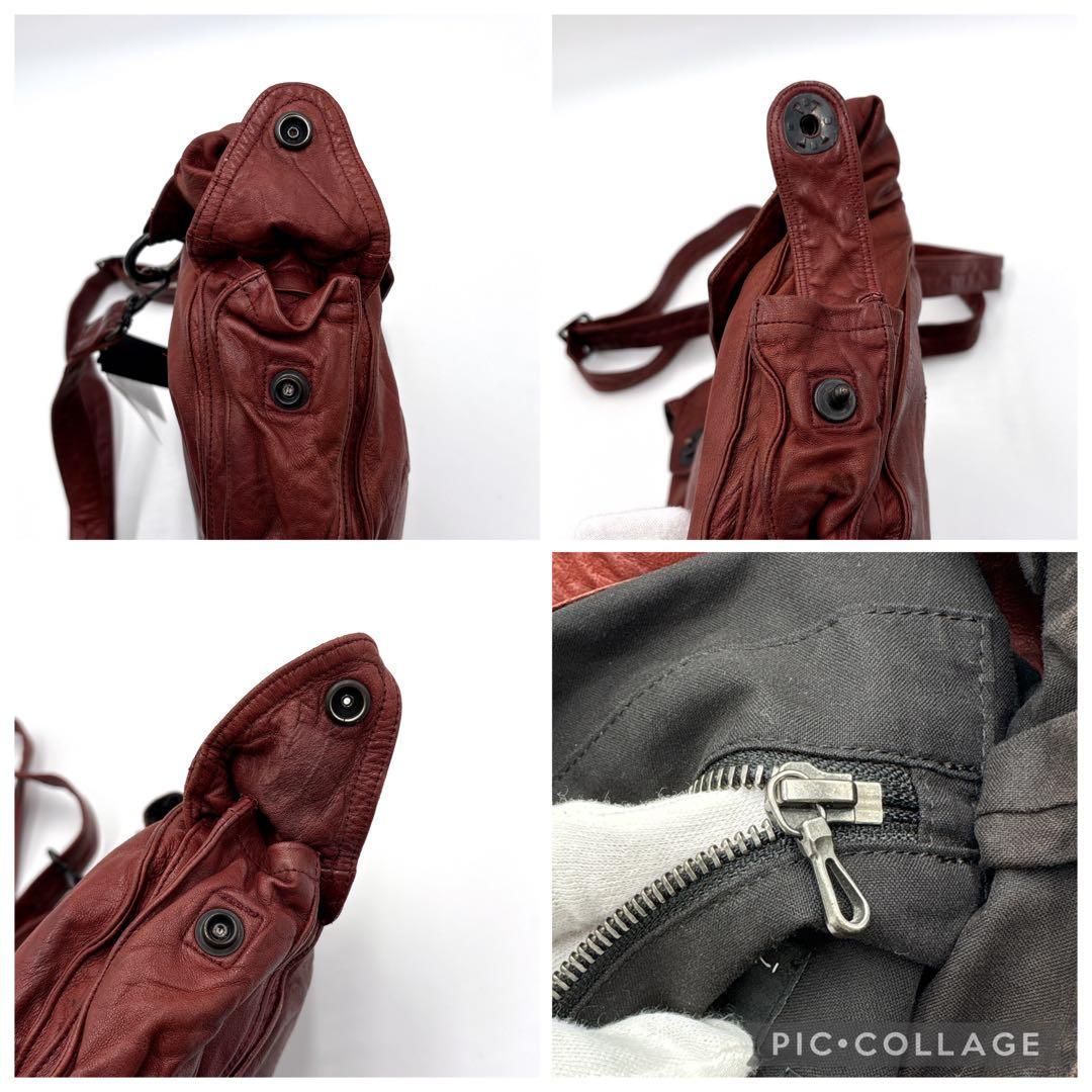 希少 JULIUS ユリウス ガスマスク 本革 レザーショルダーバッグ レッド系