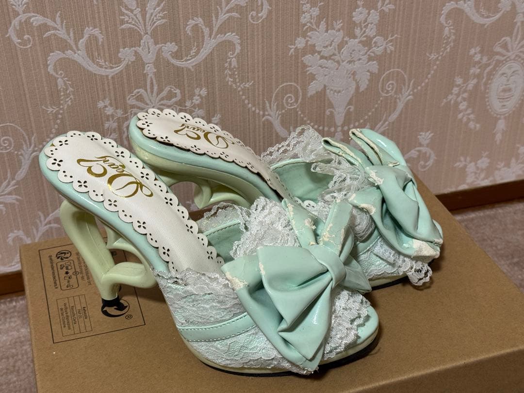 夢展望 Deary ミントグリーン　ハートヒール ミュールサンダル