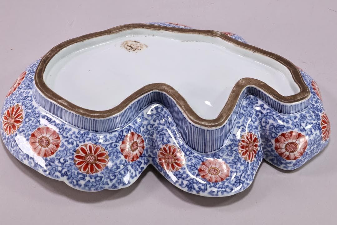 江戸中期　古伊万里　美人形　飾皿　変形皿　色絵金彩　巾40.5㎝ BJ201