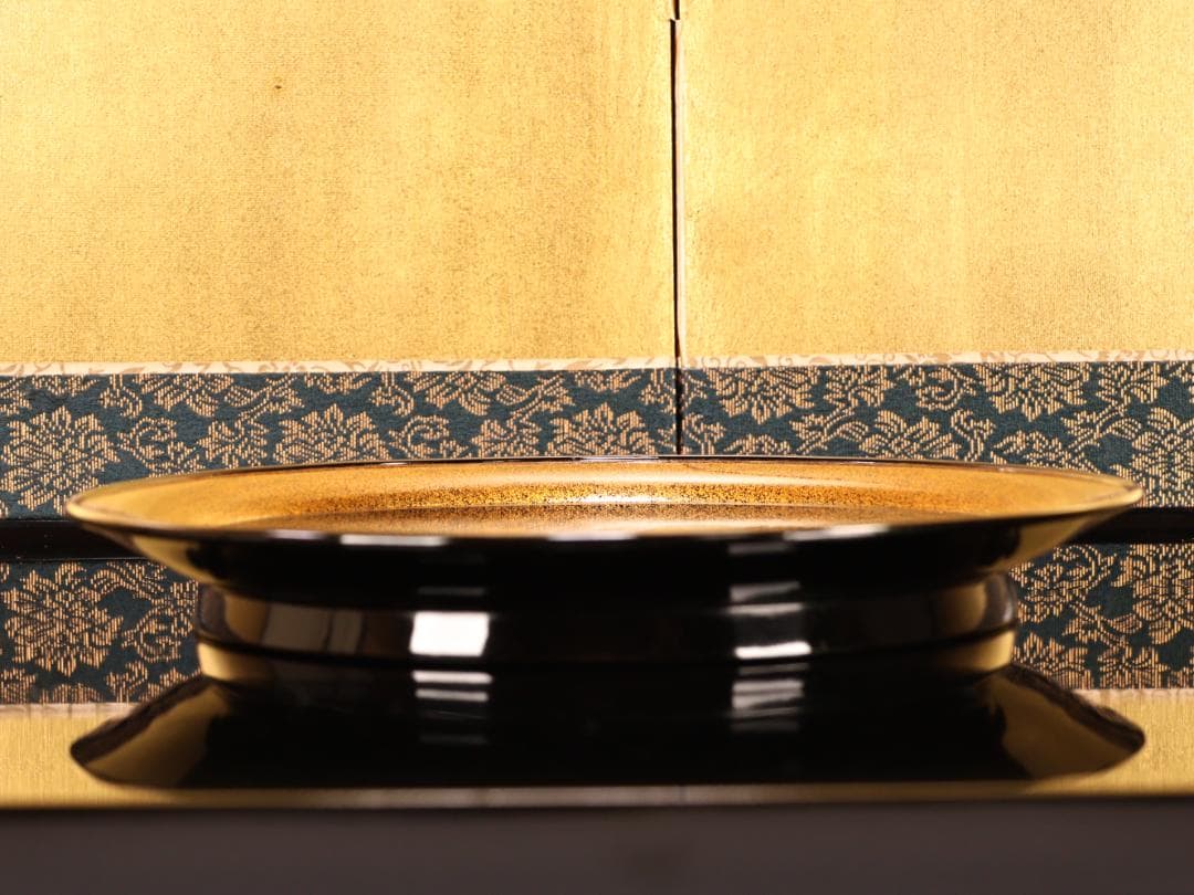 BJ417 時代輪島塗 図替草花金蒔絵 四客 吸物盆 菓子盆 丸盆 大聖寺 梨地