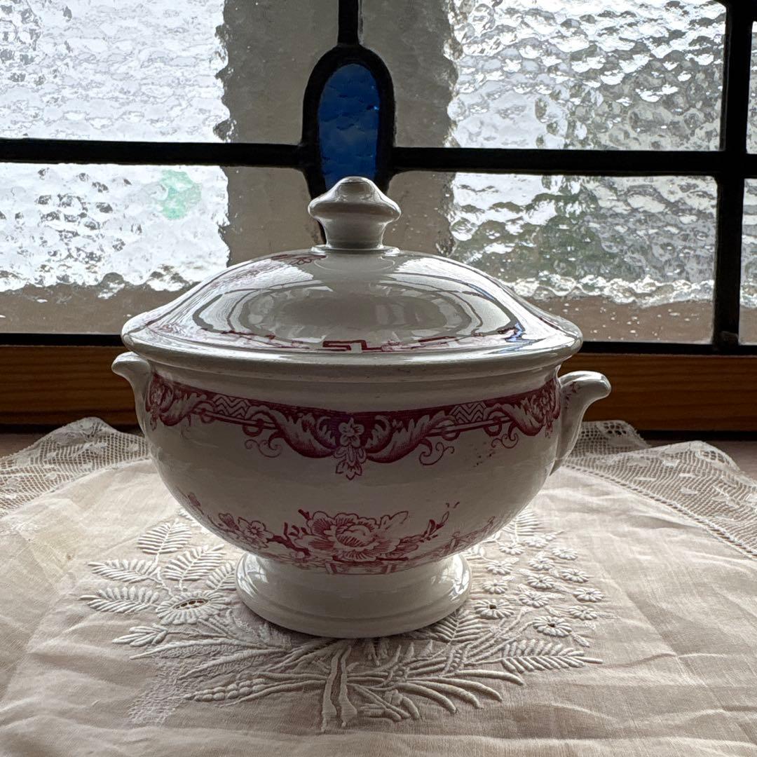 フランス アンティーク サルグミンヌ　ディネット陶器スーピエール、お皿2点セット