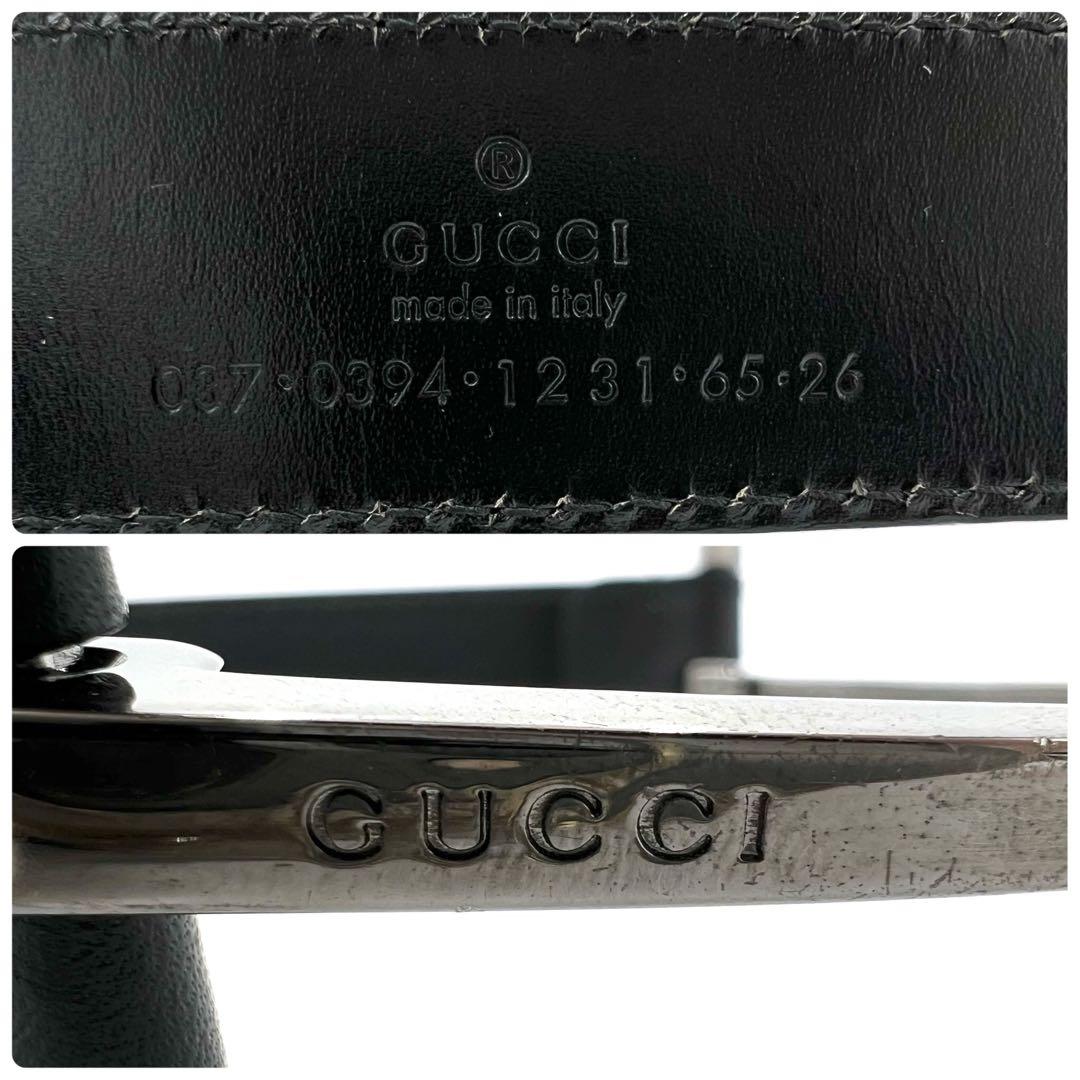 【美品】GUCCI　ベルト　ホースビット　シルバー金具　レザー　ロゴ　ブラック