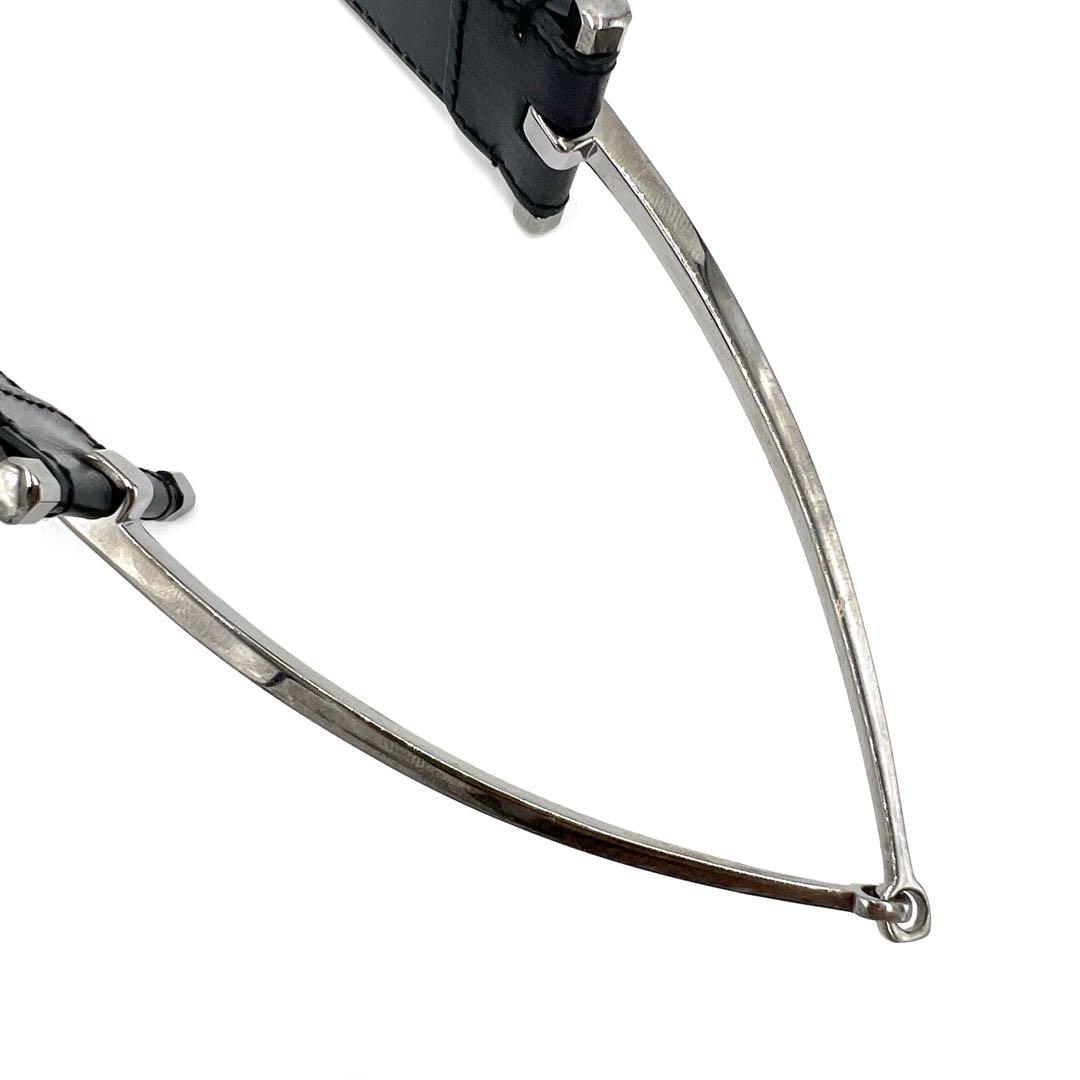 【美品】GUCCI　ベルト　ホースビット　シルバー金具　レザー　ロゴ　ブラック