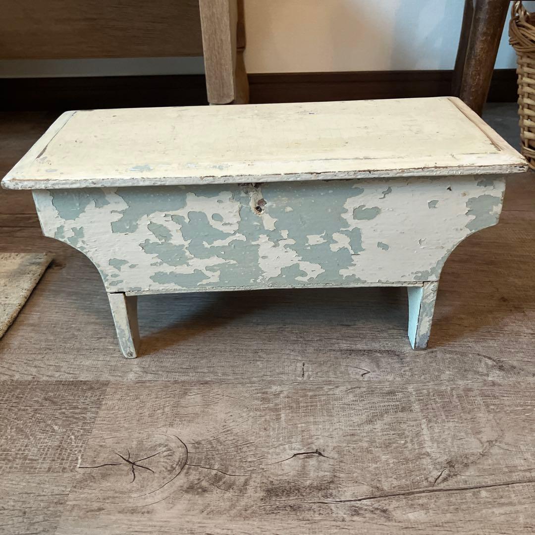 木製 蓋付き収納ボックス 薄い青色