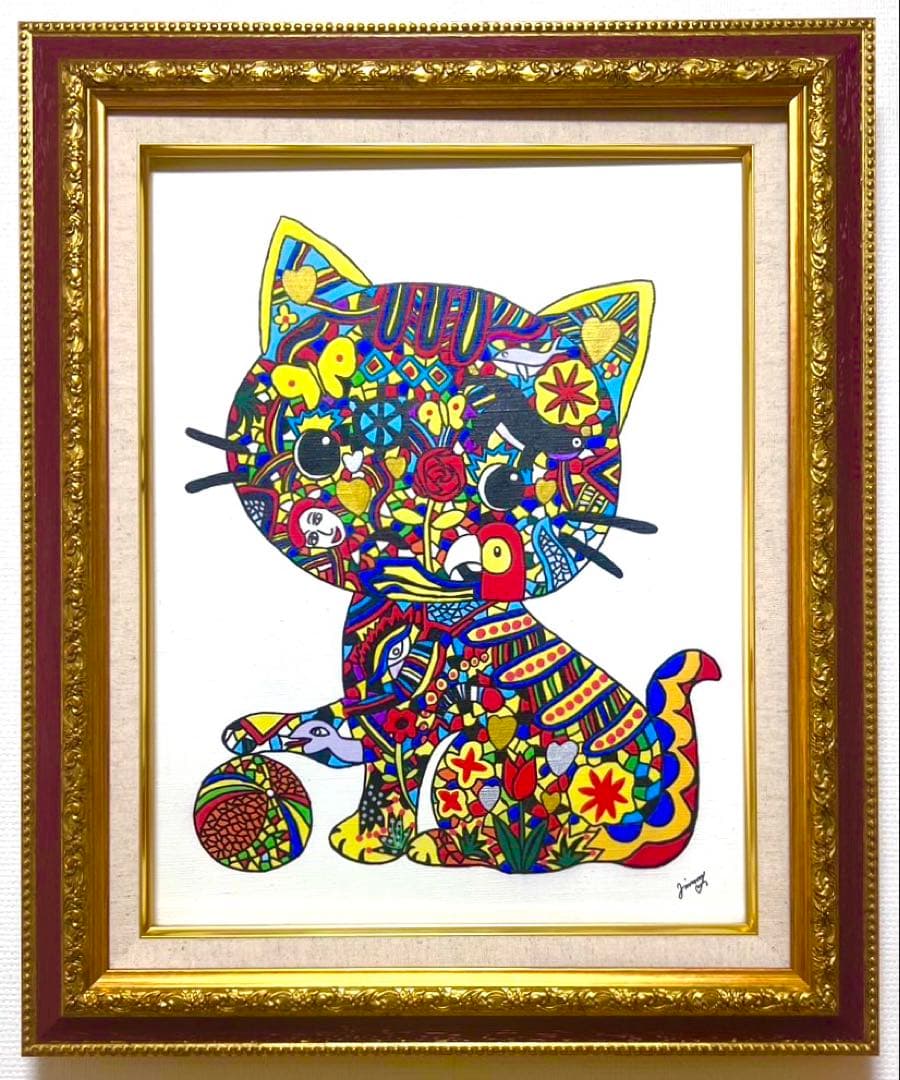 SALE【F6号】ジミー大西 （ネコ）手描き/表裏サイン有/油彩/アクリル/絵画