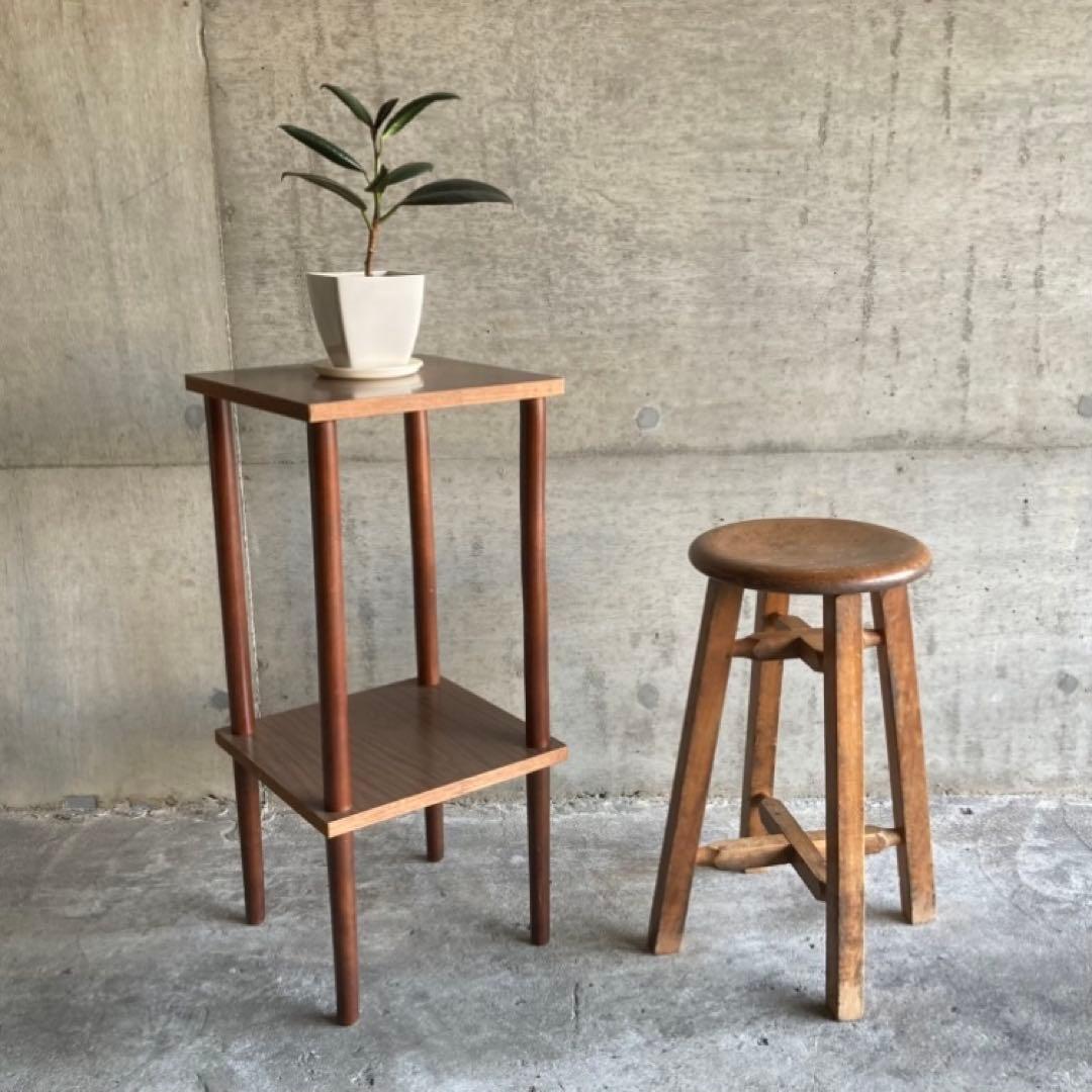 木製 ラック 飾り棚 電話台 サイドテーブル 花台 2段 木目調 昭和レトロ