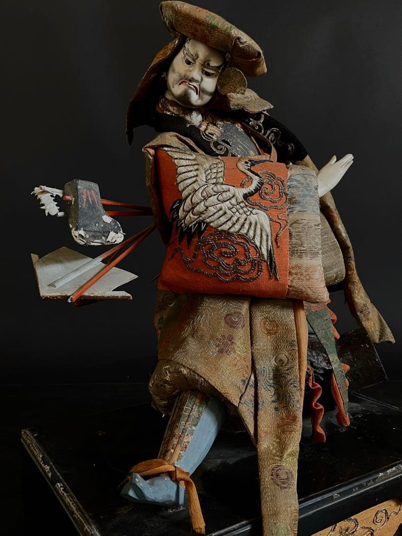 「母」 江戸期 特大 竹田人形 時代人形 武者人形 衣装人形 木製箱 （柱）