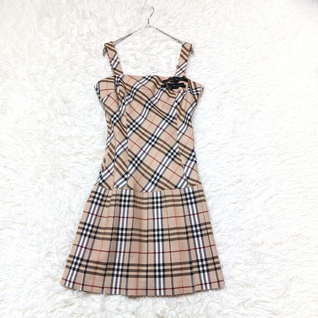 お洒落✨　バーバリーブルーレーベル　ミニワンピース　プリーツ　チェック　本革　M