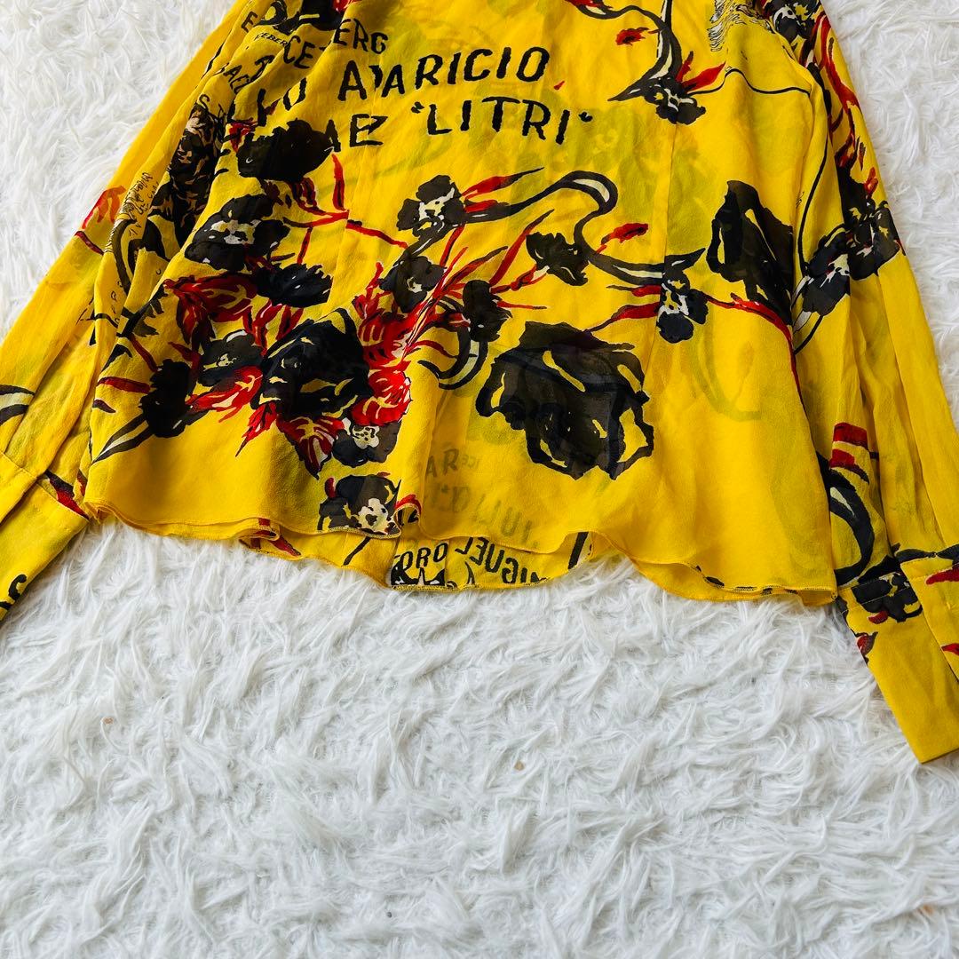 ICEBERG イタリア製 シルク 総柄 長袖シャツ イエロー M相当 620