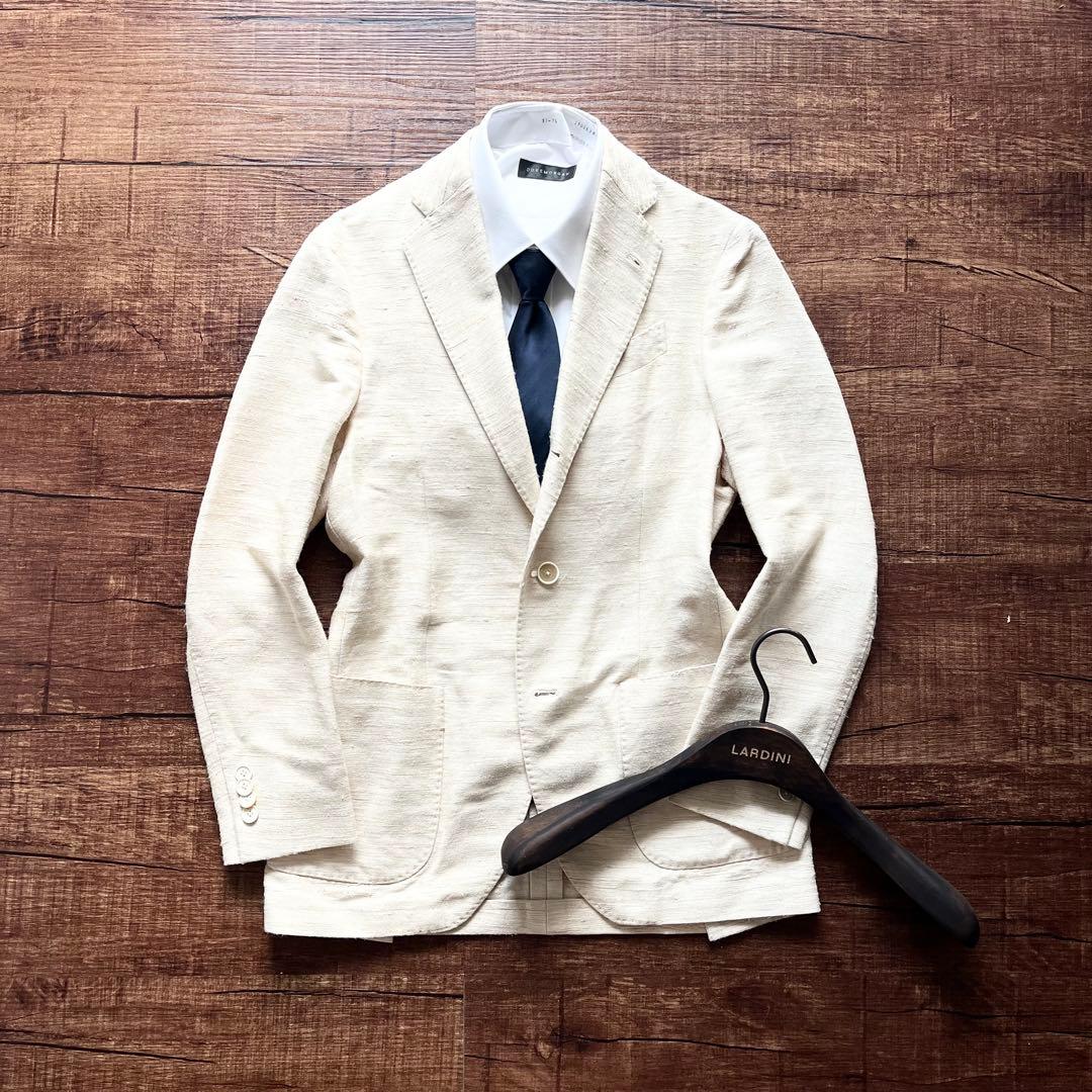 <美品>LARDINI シルク100% 春夏 ホワイト ジャケット サイズ42