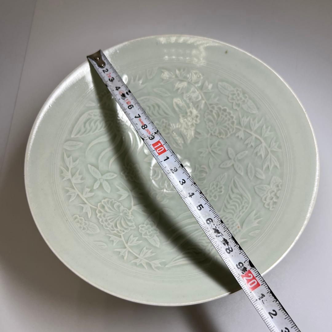 中国清朝時代　陽刻鳳凰文影青鉢　木箱　20.2㎝　東Y7-0702⭐︎2Fトコエサ