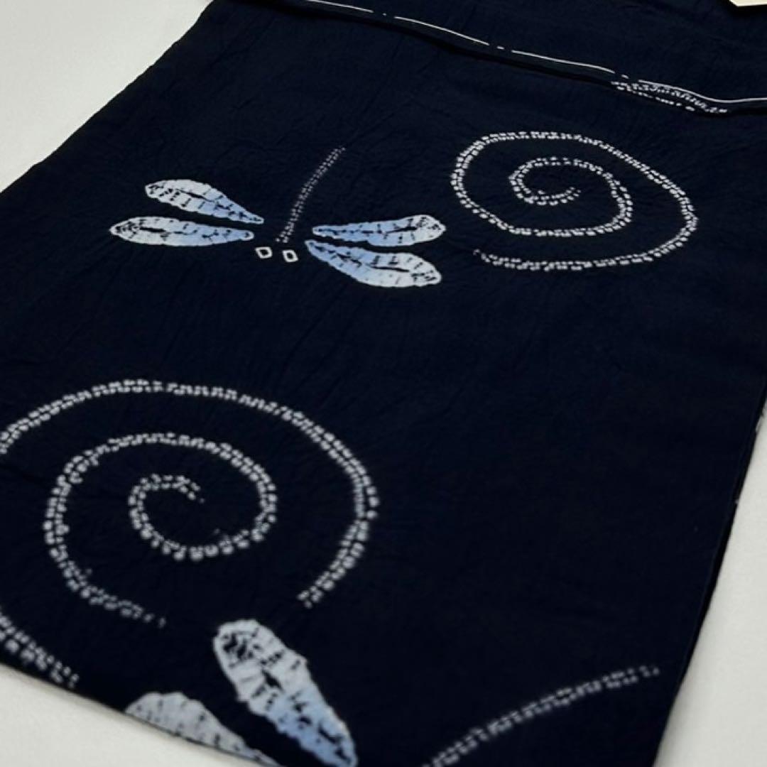 浴衣　絞り浴衣　本場　有松絞り　藍紺　トンボ　渦　献上柄半幅帯　新品0724⑫