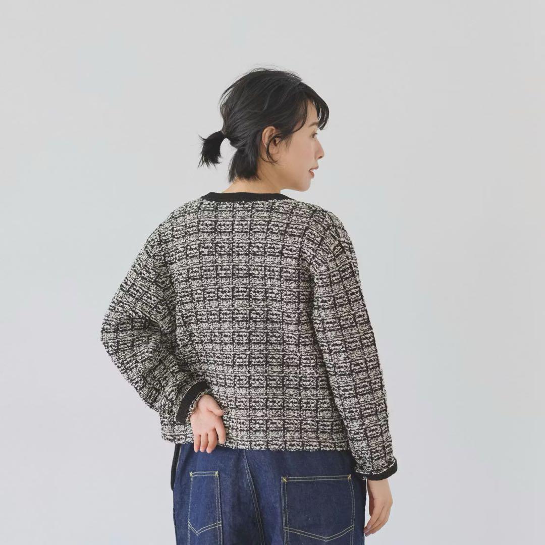 【北欧、暮らしの道具店】ツイード柄のニットジャケット　ブラック