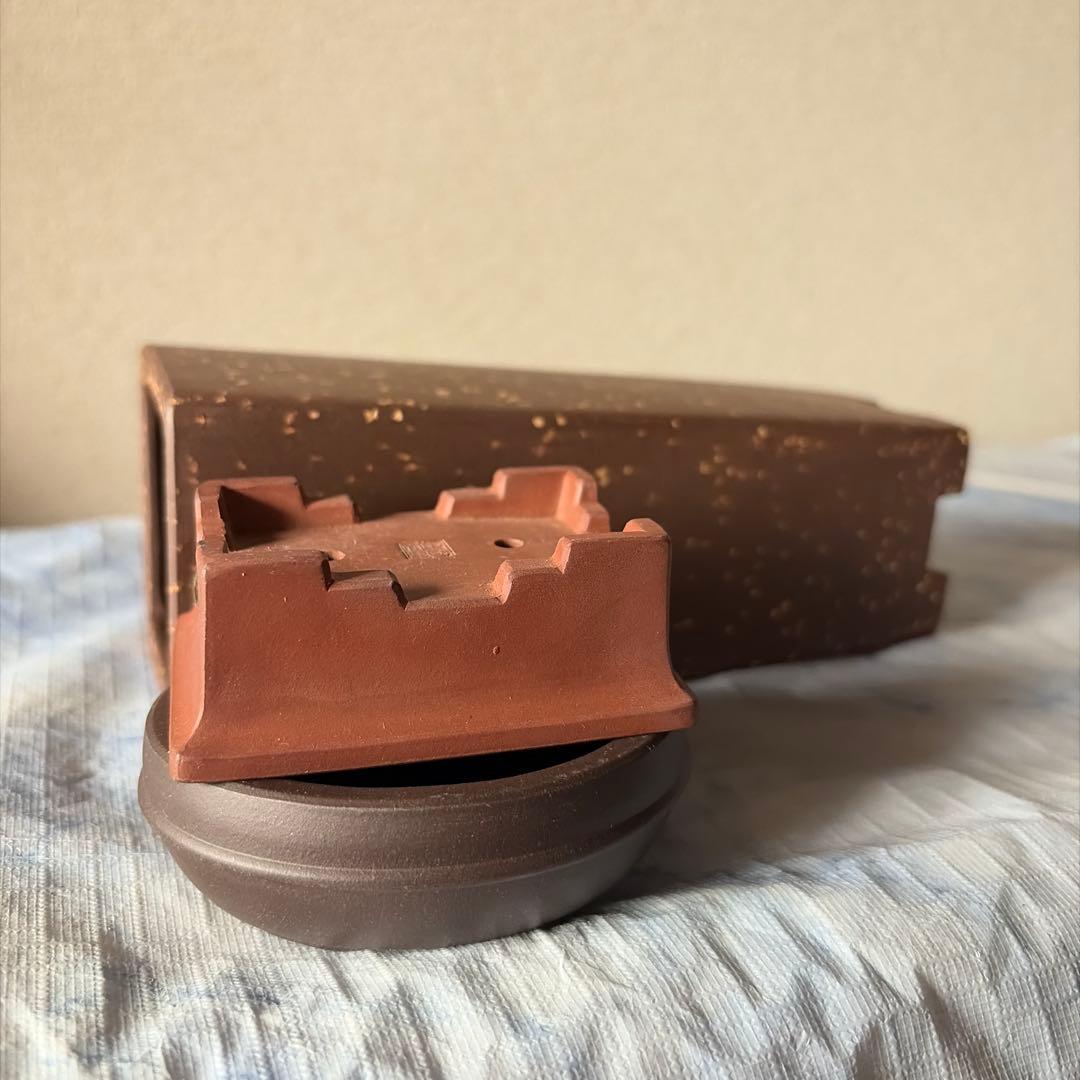 中国宜興　植木鉢　朱泥　黒泥　中国　アンティーク　China