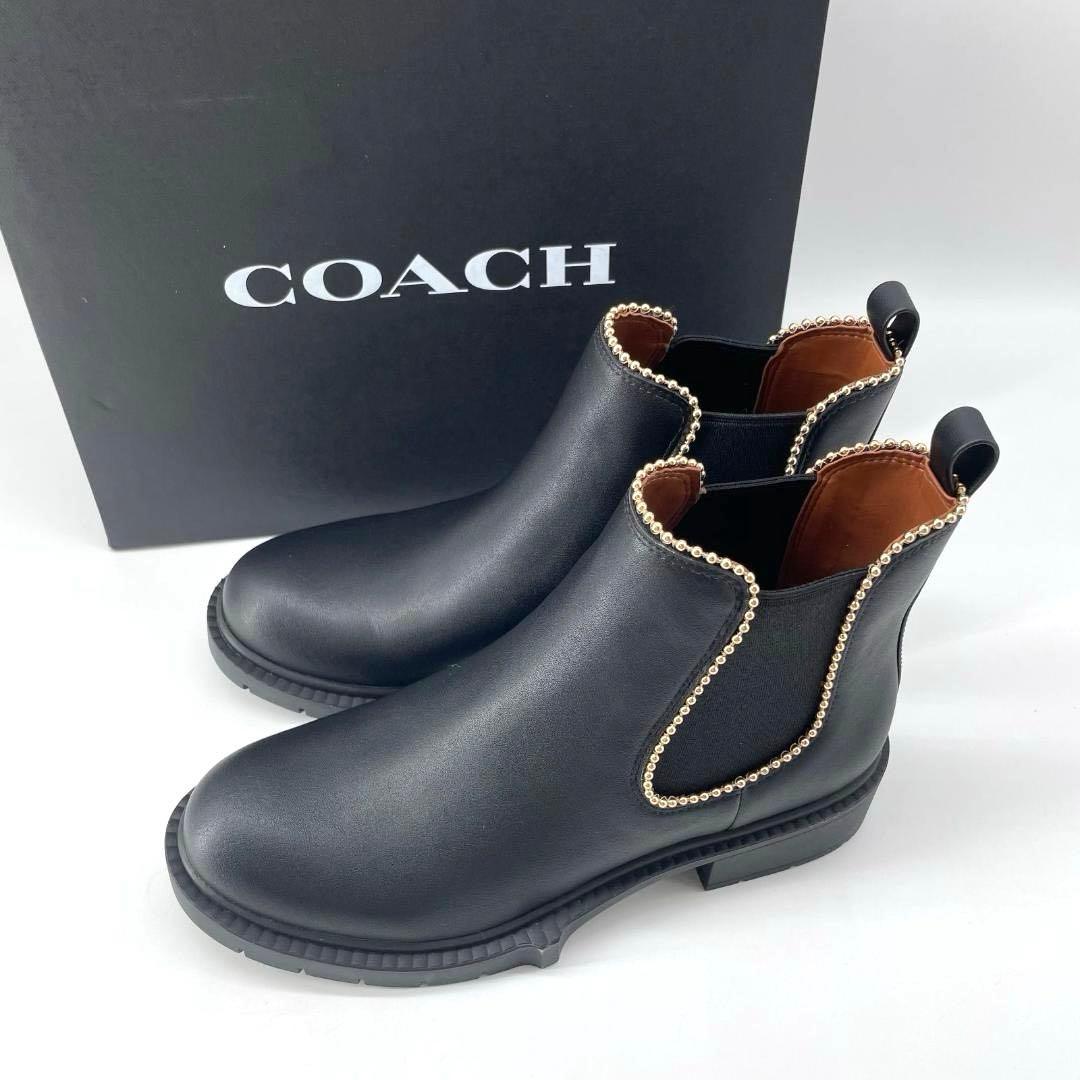 17113✨新品✨COACH ビジュー ショート サイドゴアブーツ 黒 レザー