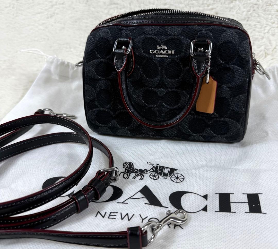 Coach コーチ ブラックデニム ミニボストン ミニローアン