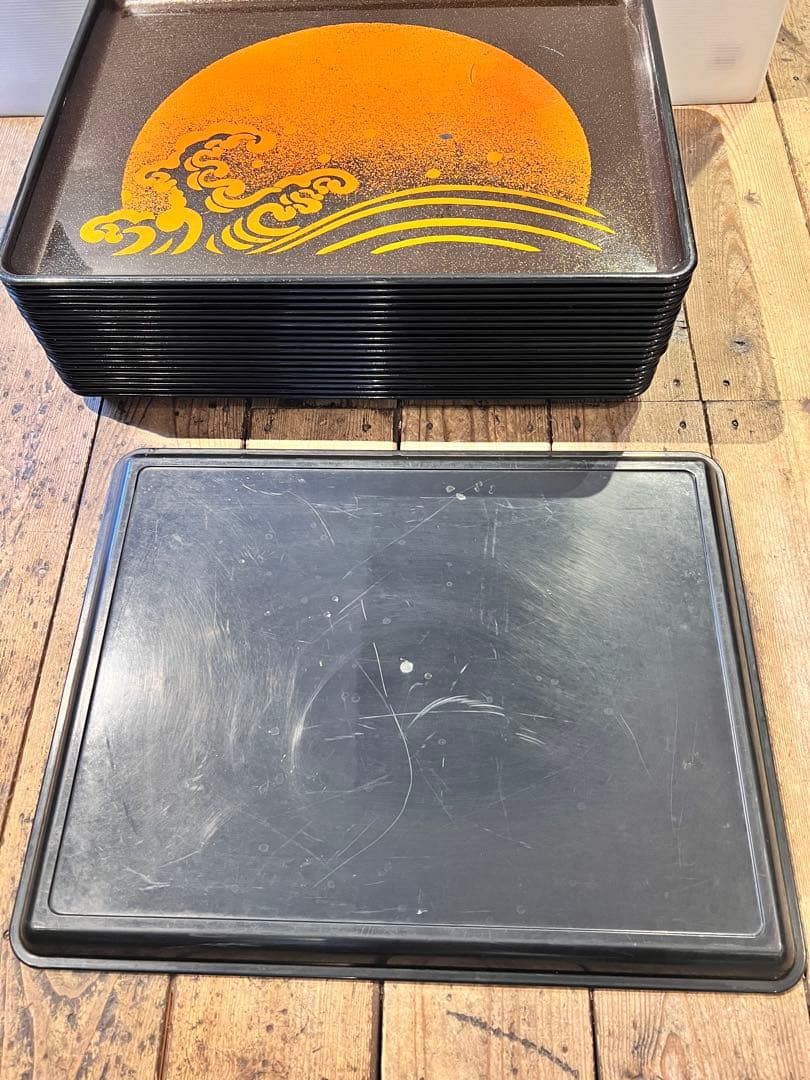 ④波　太陽　月　黒盆　和風　18枚　おまとめ　懐石　旅館　昭和レトロ